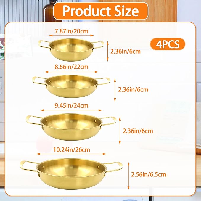 4 Sizes Korean Ramen Pot, ATSKIM Stainless Steel Noodle Cooking Pots for Stove, Golden Ramen Cooker with Handles for Pasta Soup, Fast Heating Everyday Pan for Home Outdoor Use (Gold)