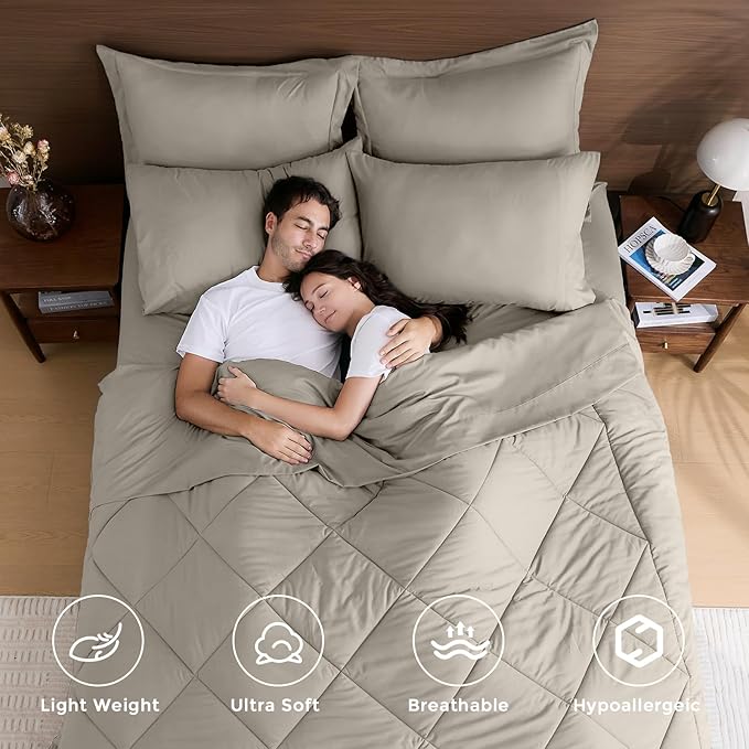 HEVUMYI Linen King Comforter Set - 7-Piece All Season Bed in a Bag King, Ultra Soft Bedding Set with Comforter, Flat Sheet, Fitted Sheet, Pillowcases, Pillow Shams