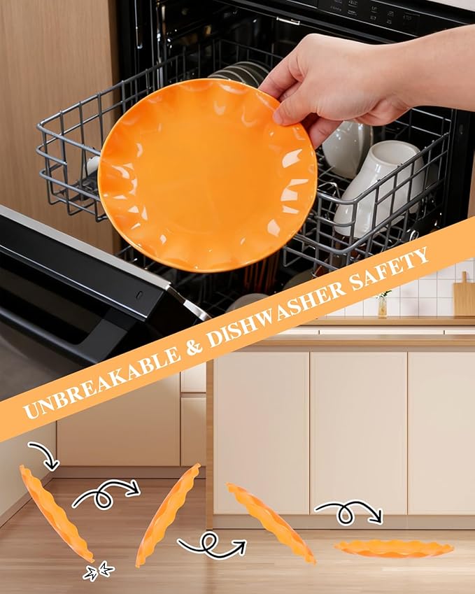 LIYH 20 Pcs 7.5 Inch Orange Plastic Plates Reusable - Unbreakable Dessert Scalloped Plates-Dishwasher Safe for Halloween & Thanksgiving Party BPA Free