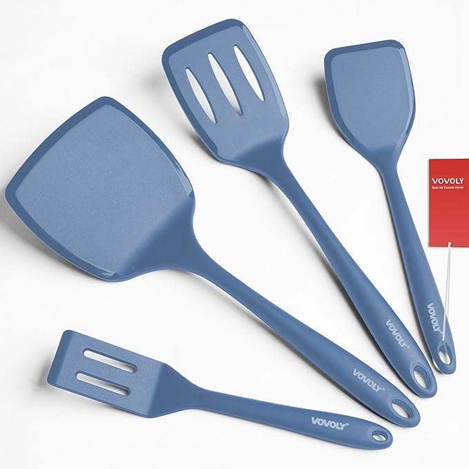 Silicone Spatula Set, 600째F Heat Resistant Silicone Spatula Turner Flipper for Cooking, Non Stick and Non Scratch Kitchen Utensils for Eggs & Pancakes, 4 Pack,Starry Blue