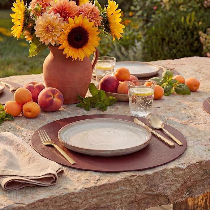 Artoid Mode Red Faux Leather Placemats Set of 6, 15 Inch Waterproof Wipeable Heat Resistant Place Mats, Reversible Table Mats for Christmas Kitchen Dining Decor