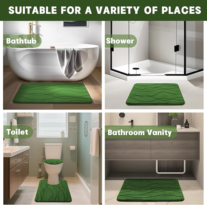 YIHOUSE Memory Foam Bathroom Rug Sets 2 Piece, Ultra Absorbent Bath Mat for Bathroom - Non-Slip Machine Washable & Dry Quickly, 2 Piece Bathroom Mat Set (Glass Green, 2 Pieces)