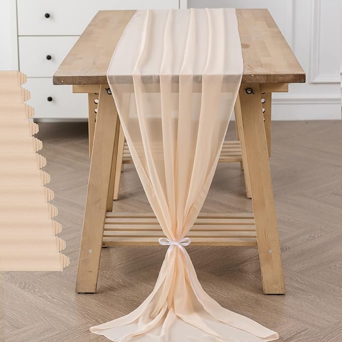 flohar 12Pack 9ft Chiffon Table Runner 14x108 Inch Sheer Romantic Table Runner for Wedding Birthday Party Bridal Shower Outdoor Decoration-Peach