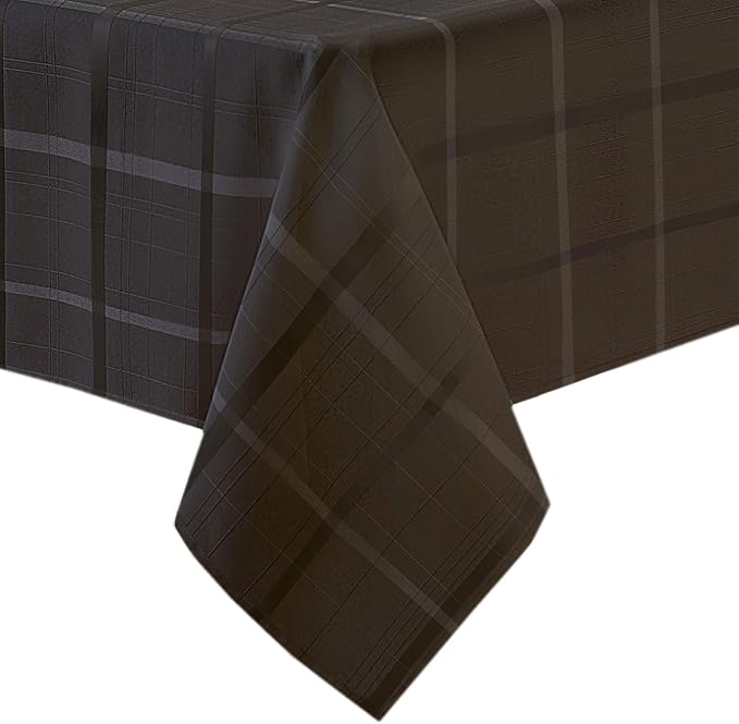 Newbridge 60 x 84 Inch Rectangle Fabric Tablecloth, Elegance Plaid, 100% Polyester, No Iron Soil Resistant Dining Room, Party and Banquet Table Cover, Solid Textured, Black