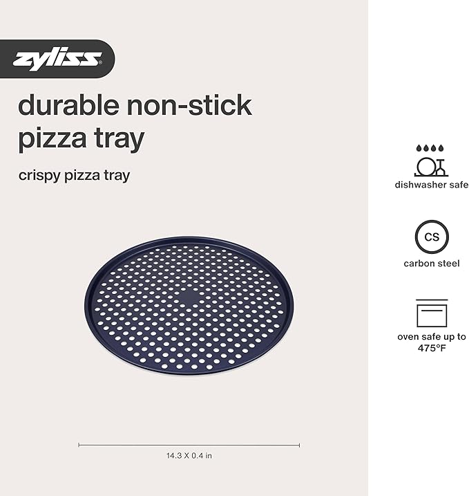 Zyliss Durable Non-Stick Pizza Tray | Carbon Steel | Dark Blue | Pizza Tray/Bakeware | Dishwasher Safe | 5 Year Guarantee…
