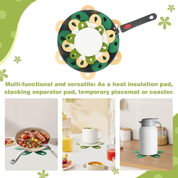20 Pcs Felt Pot and Pan Protectors Larger & Thicker Colorful Pot Separators Pads 9/12/14/16 Inch for Stacking and Protecting Glassware, Cookware and More (Green)