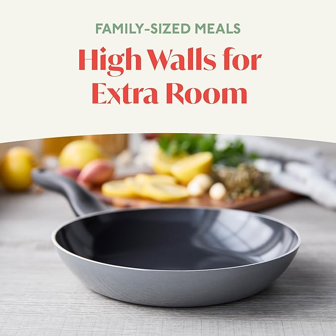 Deco 9.5??Nonstick Frying Pan Skillet, Made in Italy, Diamond Ceramic PFAS-Free, Dishwasher & Metal Utensil Safe, Durable Gloss Enamel Finish, Stay-Cool Handle, High Walls-Extra Room, Gray
