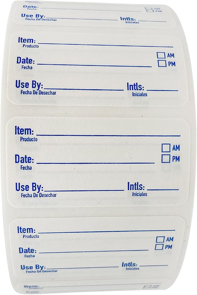 2x1 Dissolvable Food Labels, 250 Label Stickers, Bottle Labels for Storage Bins, Sticker Labels for Food containers, (250, Blue)