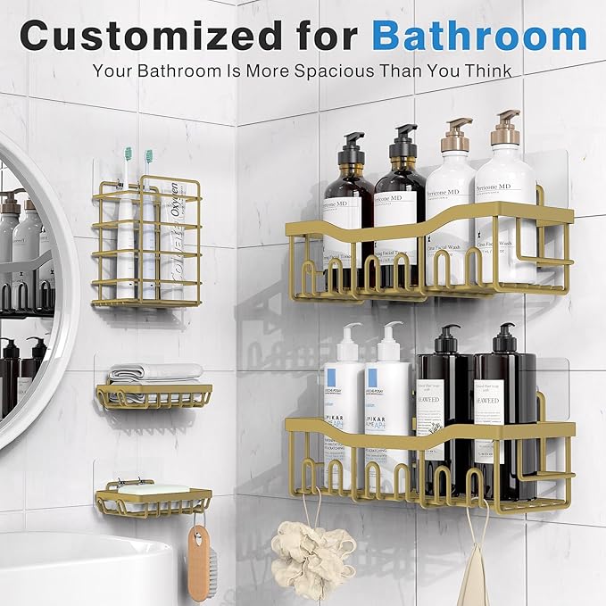 EUDELE 5-Pack Rustproof Stainless Steel Shower Caddy ??No Drill Adhesive Bathroom Organizer with Large Capacity, Spacious Shower Shelves for Inside Shower, Kitchen & Home Decor Storage-XL Size