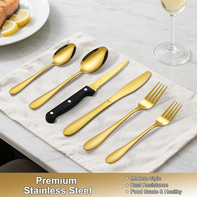 61Pcs Silverware Set with Organizer, Silver Stainless Steel Flatware Set for 10 Cutlery Utensil Sets with Steak Knives, Spoons and Forks Set, Dishwasher Safe