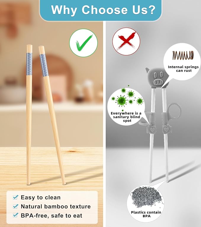 7inch Short kids Bamboo Chopsticks 5 Pairs Reusable Wooden Natural Chopstick Training for Beginners