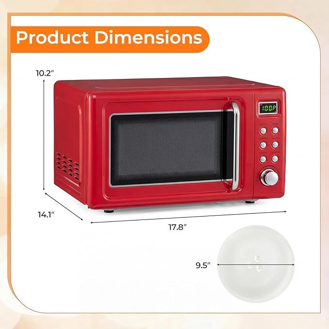 ARLIME Retro Microwave 0.7Cu.ft, 700 Watt Countertop Microwave with 5 Micro Power Defrost & Auto Cooking Function, LED Display, Child Lock, Small Microwave for Kitchen, RV, Dorm (Retro Red)