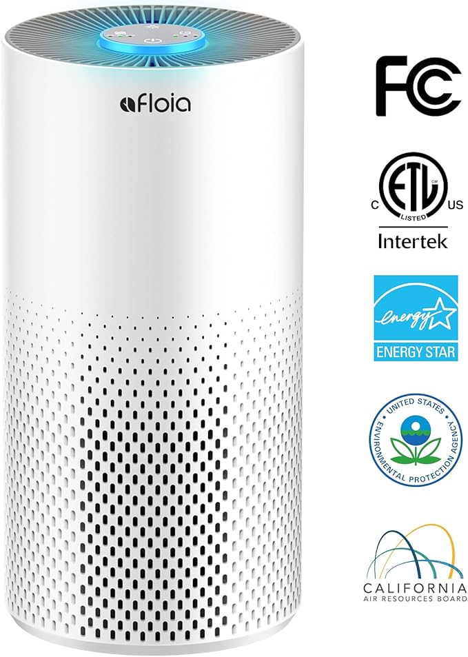 Afloia Air Purifiers for Home Bedroom Large Room Up to 1076 Ft짼, 3-Stage Filter Cleaner Odor Eliminator, Remove Pets Dust Dander Hair Allergy Mold Pollen Smoke Smell, Quiet 22 dB, 7 Colors Night Light