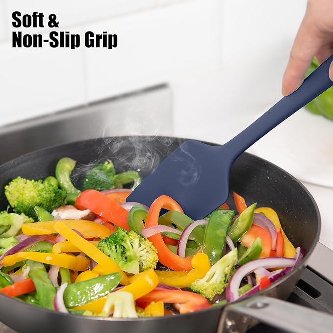 600째F Heat Resistant Silicone Spatula, Doosu High Temp Flexible Kitchen Rubber Bowl Scrapers Food Grade Seamless Baking Supplies Scratch-Proof for Scraping Non-Stick Pans (Navy Blue, 11.4in)
