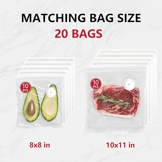 Vacuum Sealer, Vacuum Sealer for Food Compact Handheld Vac Seal Machine, Seal Meal Saver Portable Food Sealer (Vacuum Sealer Machine + 3 Food Storage Containers + 20 Reusable Bags)