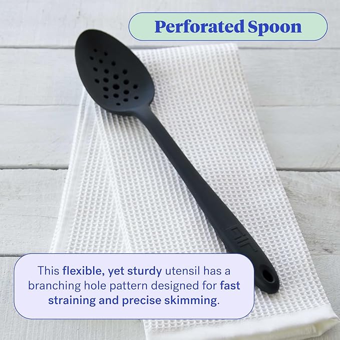 GIR: Get It Right Silicone Slotted Spoon - 13.5" Black Unibody - Perforated Strainer & Skimmer - Heat Resistant to 425째F - Dishwasher-Friendly - Easy-Clean Cooking Spoons for Nonstick Cookware