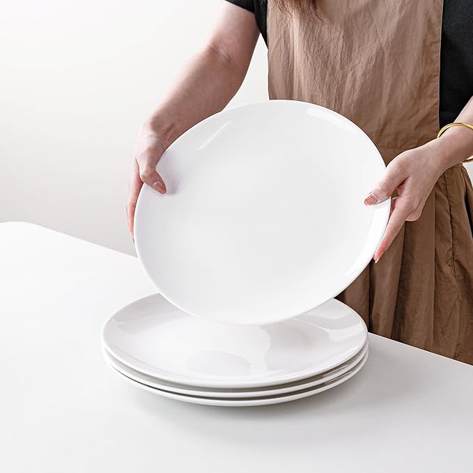 White Dinner Plates Set of 4, Extra Large 12 Inch Dinner Plates, Oversized Ceramic Plates for Main Dishes, Microwave and Dishwasher Safe, 30.7Cm