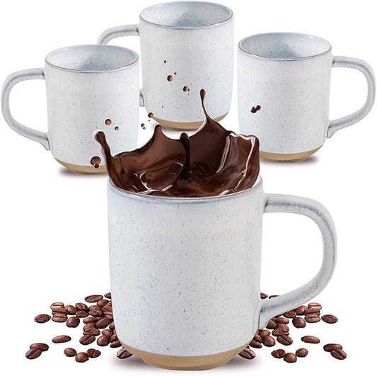 HASENSE Coffee Cups Ceramic 12 OZ with Hanldes, Coffee Mugs Set of 4 for Tea, Cocoa, Milk, Latte and Cappuccino, Porcelain Coffee Cups with Speckled Patterns for Man Woman, Bluish White