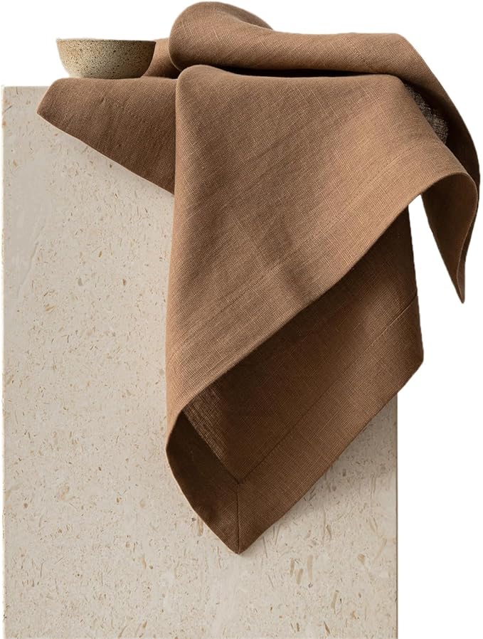 KNOKNO Home Pure Hemp Placemats 18 x 12 Inch Set of 4 Handcrafted with Mitered Corners Natural Fabric,Machine Washable Table Mats for Dining Tables (Chocolate Brown, Placemats | Set of 4)