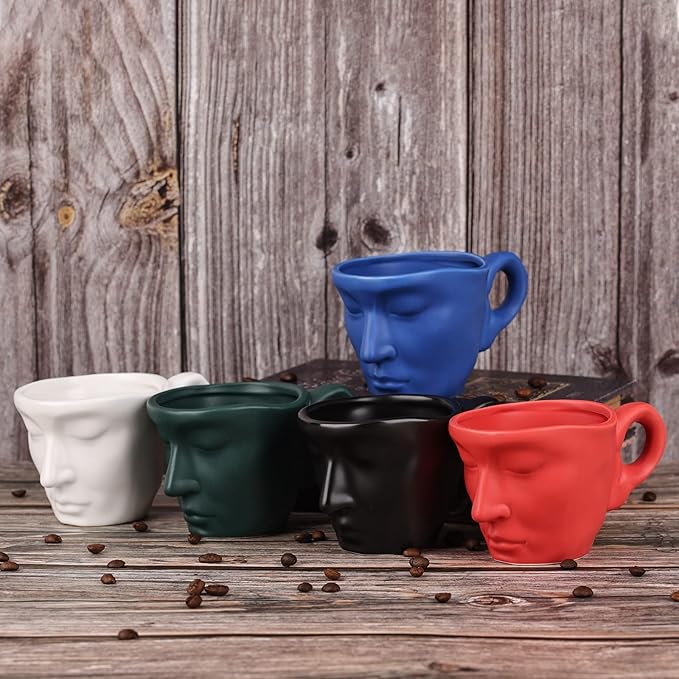 oliruim Blue Coffee Cup and Saucer Set - Ceramic Unique Kissing 8.5 oz Coffee Mug Set with Spoon, Face Coffee Cup and Saucer for Valentine, Wedding, Anniversary Decor (Blue)