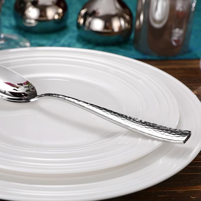 KEAWELL Premium Louis Hammered Serving Utensils, 18/10 Stainless Steel, Squared Edge Design, Mirror Finish, Dishwasher Safe (Serving Spoons and Slotted Spoons)