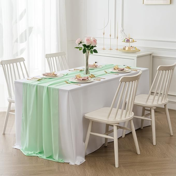 flohar 6Pack 9ft Chiffon Table Runner 14x108 Inch Sheer Romantic Table Runner for Wedding Birthday Party Bridal Shower Outdoor Decoration-Mint
