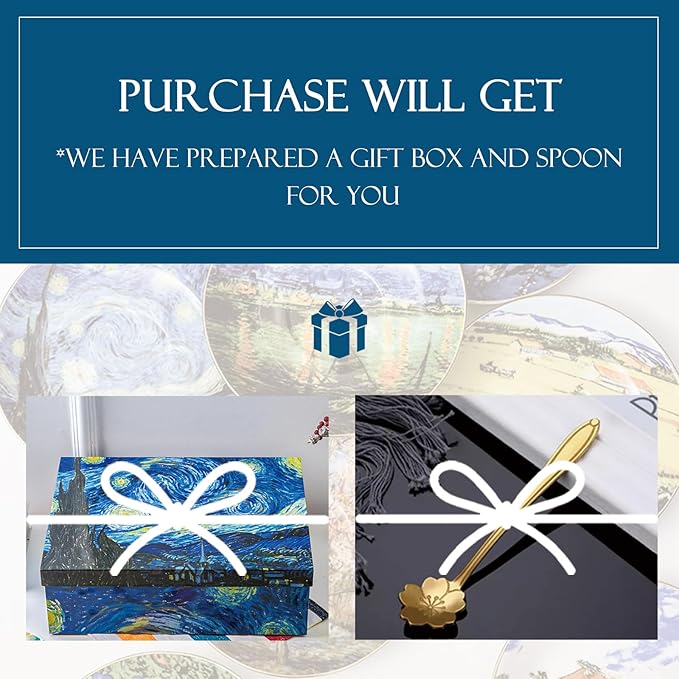 Van Gogh Bone China Set of 4 Cups and Saucers, Coffee Cup and Saucer Set With Gift Box, 7.4-Ounce Art Coffee Mugs Set - Perfect Birthday/Holiday/Wedding Gift