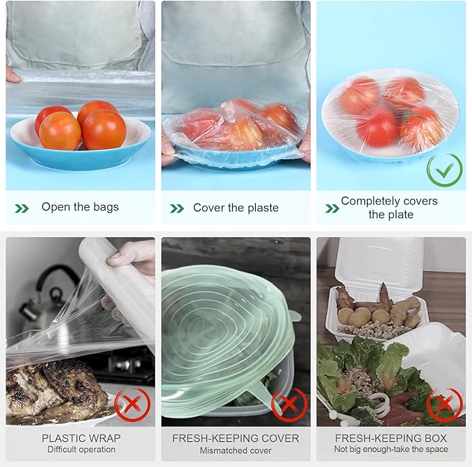 100 Bowl Covers Bread Proofing Plastic Wrap for Food Shower Caps for Sourdough Bread Baking Rising Elastic Reusable Banneton covers Outdoor Fresh Keeping Bags BPA Free Food Grade