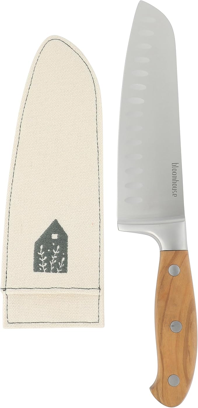 Bloomhouse - Two Time Oprah's Favorite Things Winner - 7-Inch Santoku Knife ??German Stainless Steel Blade with Forged Italian Olive Wood Handle, Full Tang Kitchen Knife for Slicing Dicing & Mincing