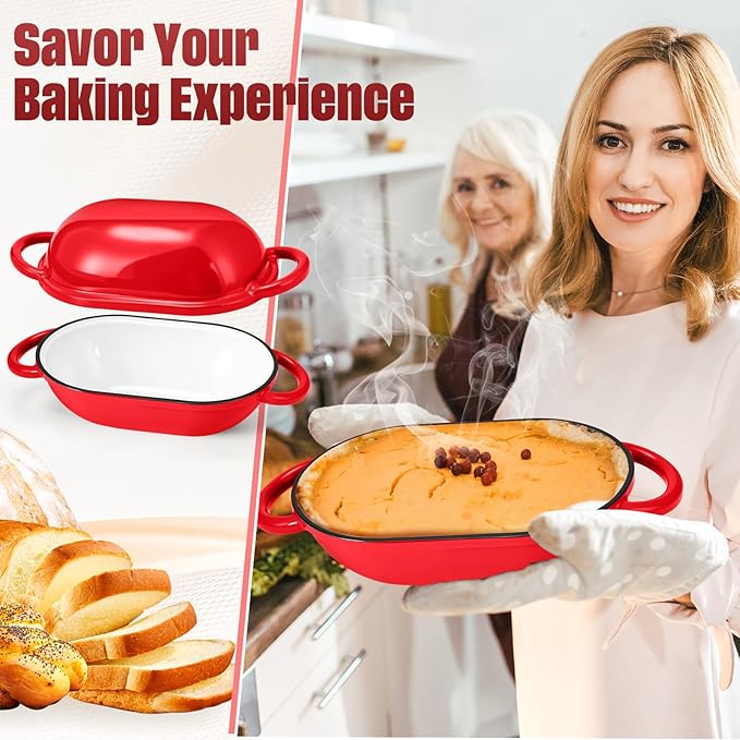 Maxdot 4qt Dutch Oven with Lid Enameled Cast Iron Sourdough Bread Pan for Christmas Baking Non Stick Single with Loop Handles for Christmas Family Homemade Breadbaking(Red)
