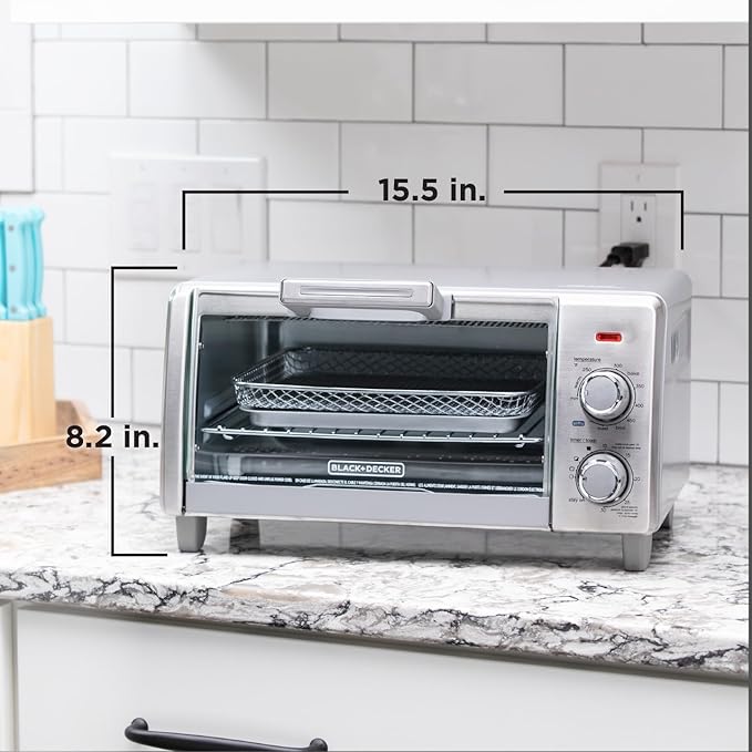 BLACK+DECKER Crisp 'N Bake Air Fry Countertop Convection Toaster Oven, Medium Capacity, 4-Slice, 5-in-1, Fits 9??Pizza, 30-Min Timer, Bake, Broil, Air Fry, Toast, Keep Warm, Stainless Steel