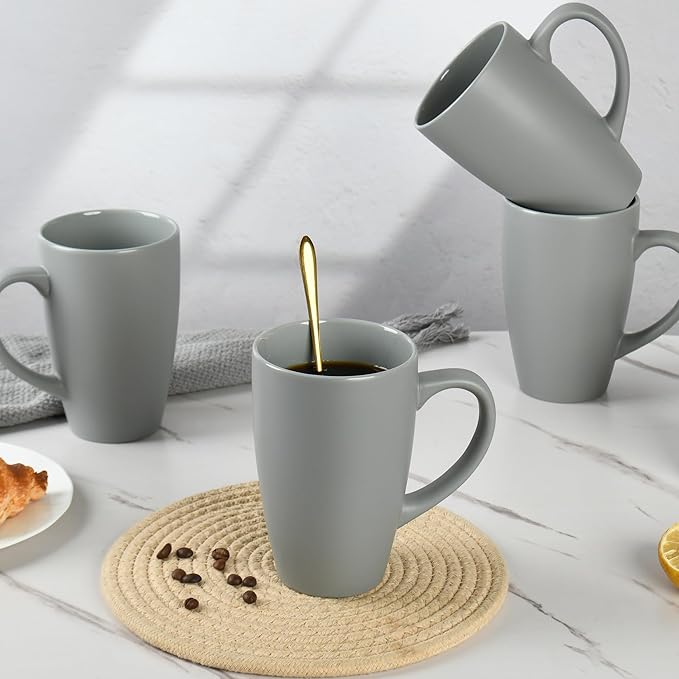 20oz Extra Large Ceramic Tall Coffee Mugs Set for Coffee Tea Hot Cocoa set of 4 Dishwasher & Microwave Safe (Matte gray)
