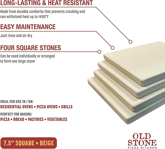 Old Stone Pizza Kitchen 4-Piece Cordierite Rectangle Pizza Stone Set