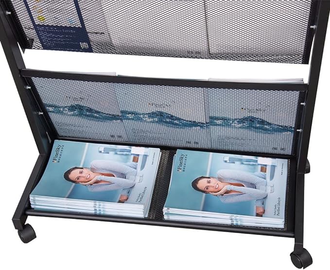 floor magazine rack brochure display stand for offices and public reception area竊똪iterature rack with 4 Universal wheels (70"횞27횞13.8")