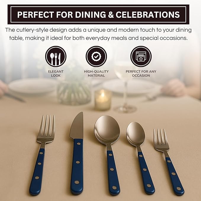 Khen Cutlery Set of 20, 18/8 Stainless Steel Flatware, Modern Silverware for Home, Kitchen, Dining & Table Setting for 4 ??Stainless Steel, Dishwasher Safe, Lightweight & Ergonomic Design Gift - Blue