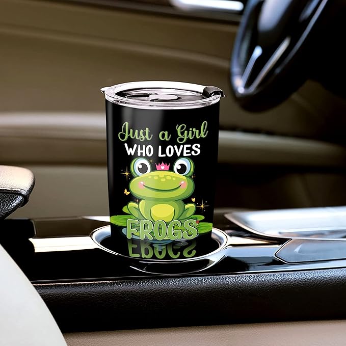 WAZONE Personalized Frogs Tumbler With Lid Custom Name Just A Girl Who Loves Frog Stainless Steel Vacuum Insulated 20oz 30oz Travel Mug Novelty Cup Gifts Birthday Christmas For Women Girls