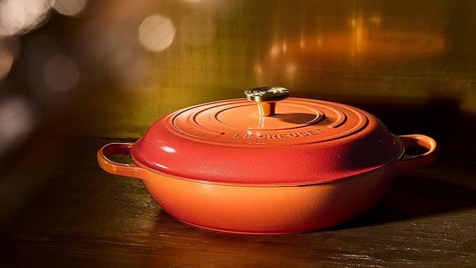 Le Creuset Enameled Cast Iron Signature Braiser 3.5 qt., Flamme Doree with Crucible Knob