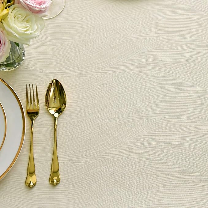 maxmill Jacquard Tablecloth Swirl Design Spillproof Wrinkle Free Heavy Weight Soft Table Cloth Decorative Fabric Table Cover for Outdoor and Indoor Use Oblong 60 x 120 Inch Ivory