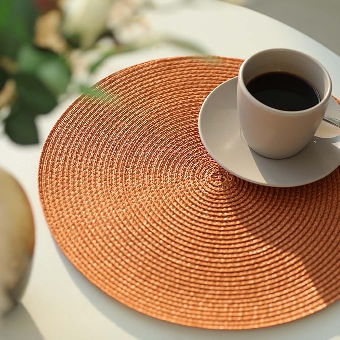 FunWheat Round Braided Placemats Set of 8 Place Mats for Dining Tables Woven Washable Non-Slip Table mats Small 13 inch(S Dark Orange, 8pcs)