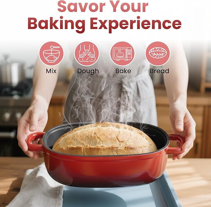 Cast Iron Dutch Bread Oven - 2.5QT Dutch Oven for Sourdough Bread Baking, Cast Iron Bread Loaf Pan with Lid, Easy Homemade Sourdough Dutch Oven, Blue Oval Bread Baking Pan, Gift for Family & Baker竊똓ed