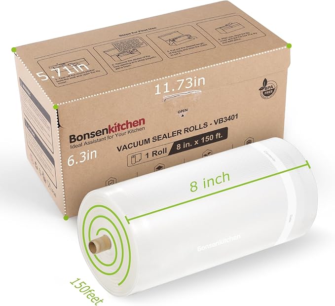 [2025 New] Bonsenkitchen 8??x 150??Vacuum Sealer Bags Rolls with Cutter for Food Storage, Commercial Grade, BPA Free, Great for Meal Prep and Sous Vide Cooking