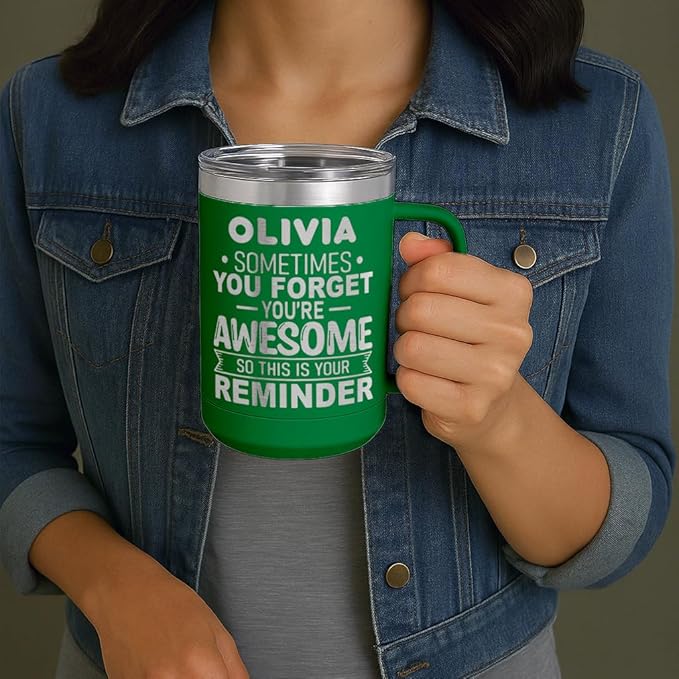 Personalized Inspirational Travel Coffee Mug, Inspirational Gifts for Men Dad Wife Sister Women, Custom Birthday For Him Her, Customized You?셱e Awesome Tumbler, Teacher Coworker Gifts 15oz Green