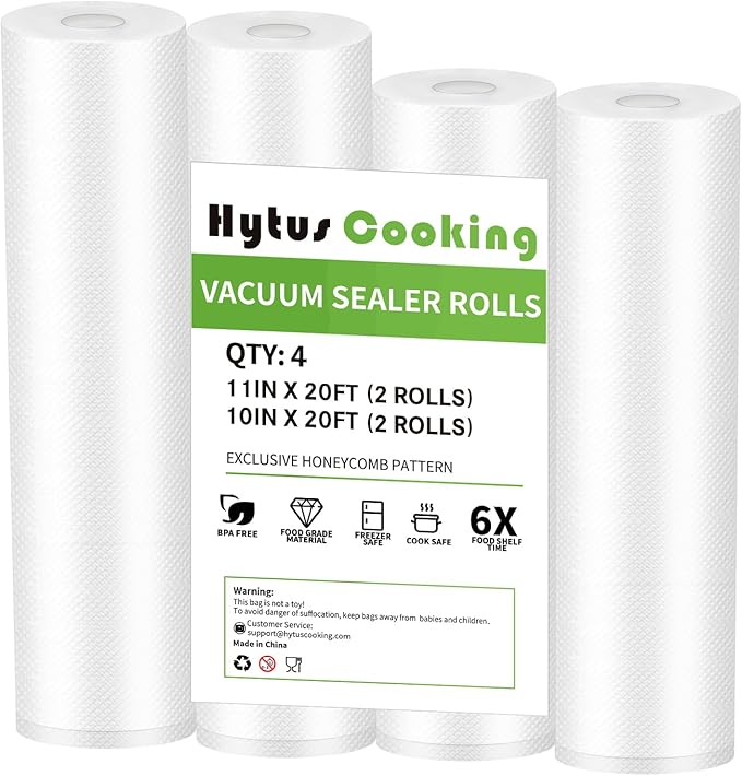 [4 Pack] Vacuum Sealer Rolls Bags for Food Saver, 2 Rolls 11" x 20' and 2 Rolls 10" x 20' Commercial Grade Food Sous Vide Bag Rolls for Storage, BPA FREE