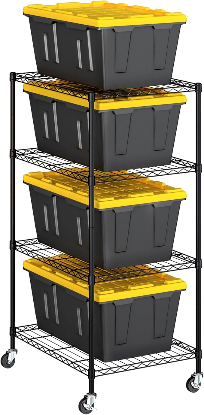 Seville Classics UltraDurable Heavy Duty NSF Solid Steel Wire Rack Storage Unit, Organizer for Garage, Warehouse, Office, Restaurant, Classroom, Kitchen, Graphite, 4-Tier Tote Shelving, 25" W x 33" D