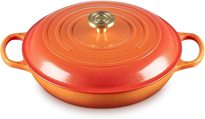 Le Creuset Enameled Cast Iron Signature Braiser 3.5 qt., Flamme Doree with Crucible Knob