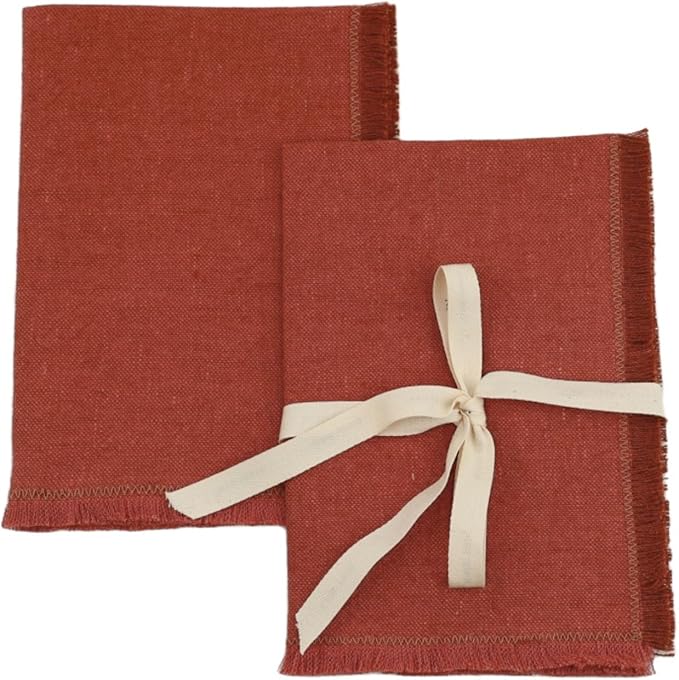 Noalumea 100% Linen Placemats Set of 4 ??Thick Terracotta Table Mats with Hand-Frayed Edges, Machine Washable, Elegant Dining Table Decor for Everyday Meals & Holiday Gatherings, 14 x 19 Inch