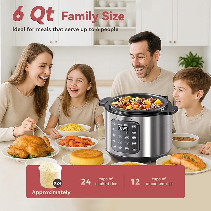 Electric Pressure Cooker 6 Qt, 9 Functions Programmable Instant Pot with IMD Touchscreen, Rice Cook, Slow Cook, Steam, Saut챕, Warm, 16+ Safety Features, 1000W Silver