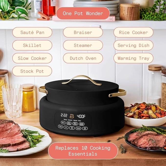 Beautiful 10-in-1 6-Qt Programmable Multi-Cooker with Oven-Safe Pot & 7 Presets ??Slow Cook, Rice, Steam, Saut챕 (BLACK SESAME)