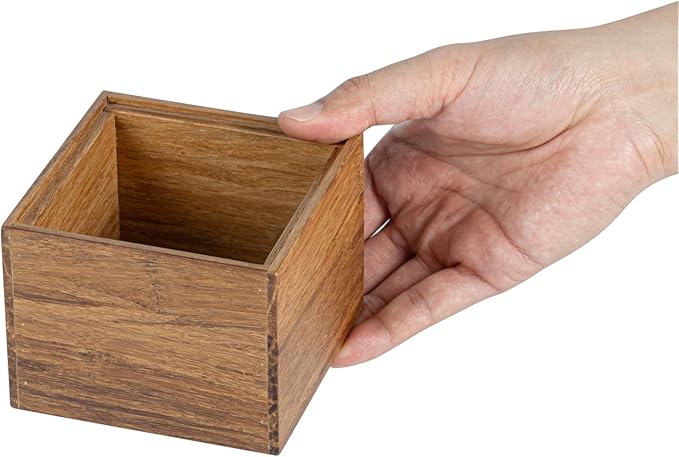 Restaurantware Eco Display 4 Inch x 4 Inch x 3.25 Inch Bamboo Condiment Container 1 Small Spice Box - Chip-Resistant For Seasoning Spices Condiments Natural Bamboo Bamboo Organizer Box