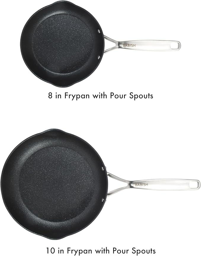 Babish 2 Piece 8 and 10 Inch Fry Pan Hard Anodized Laser Titanium Forever Non Stick Technology Durable Frying Pans Set - Black